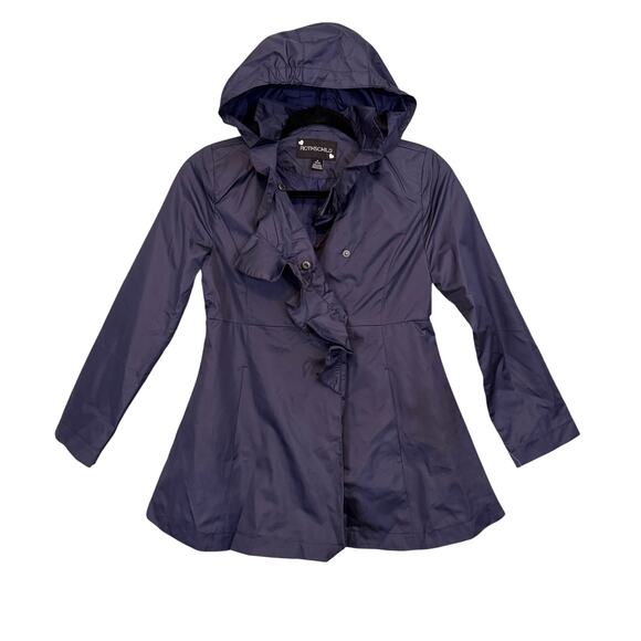 Rothschild Youth Girls M 10-12 Blue Hooded Ruffle Dress Rain Coat Jacket Outdoor